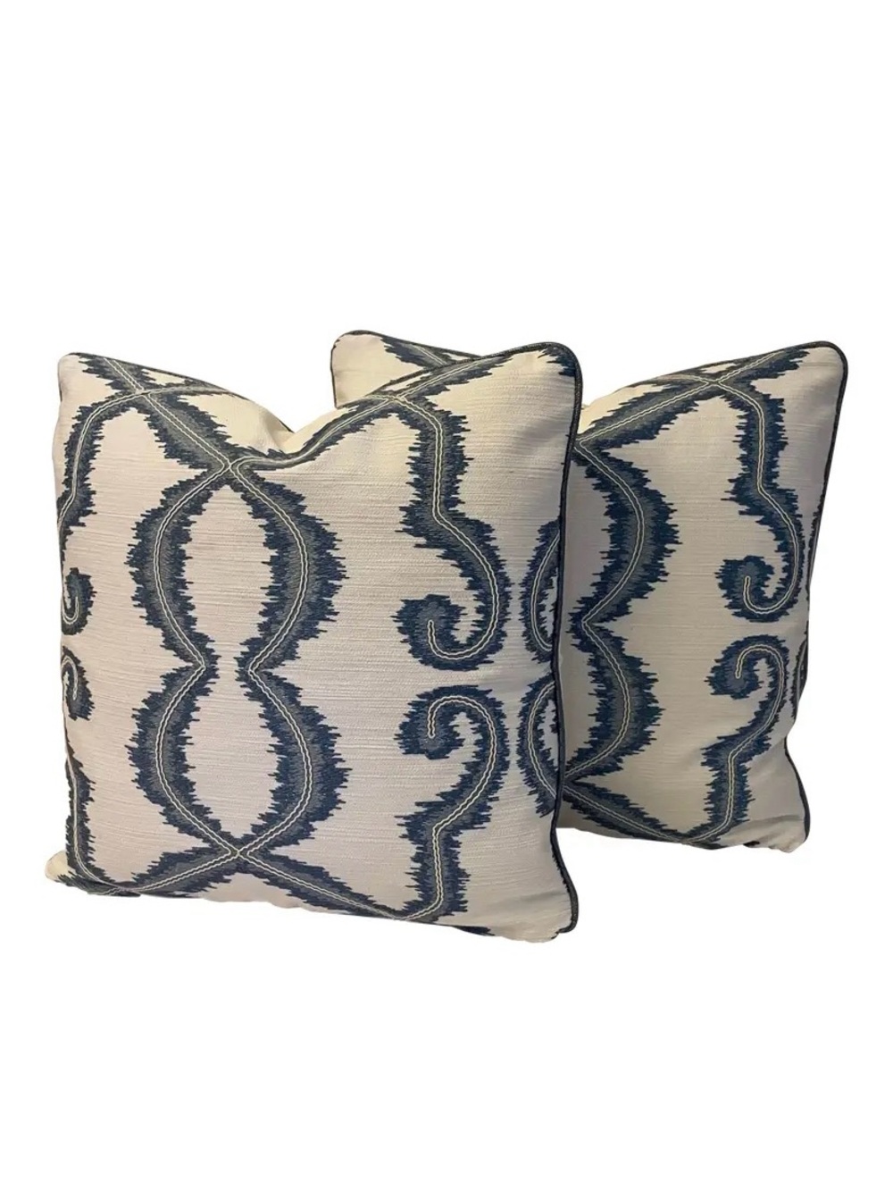 Cowtan &Tout Trellis Lattice Embroidery Fabric “Micro/Blue” Feather Down pillows